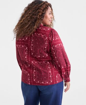 Plus Size Cotton Smocked-Yoke Top, Macy's Exclusive