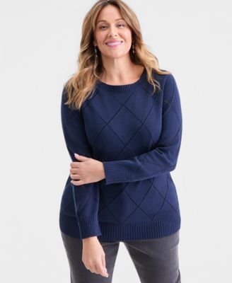 Plus Size Pointelle Boat-Neck Sweater