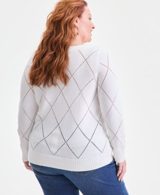 Plus Size Pointelle Boat-Neck Sweater