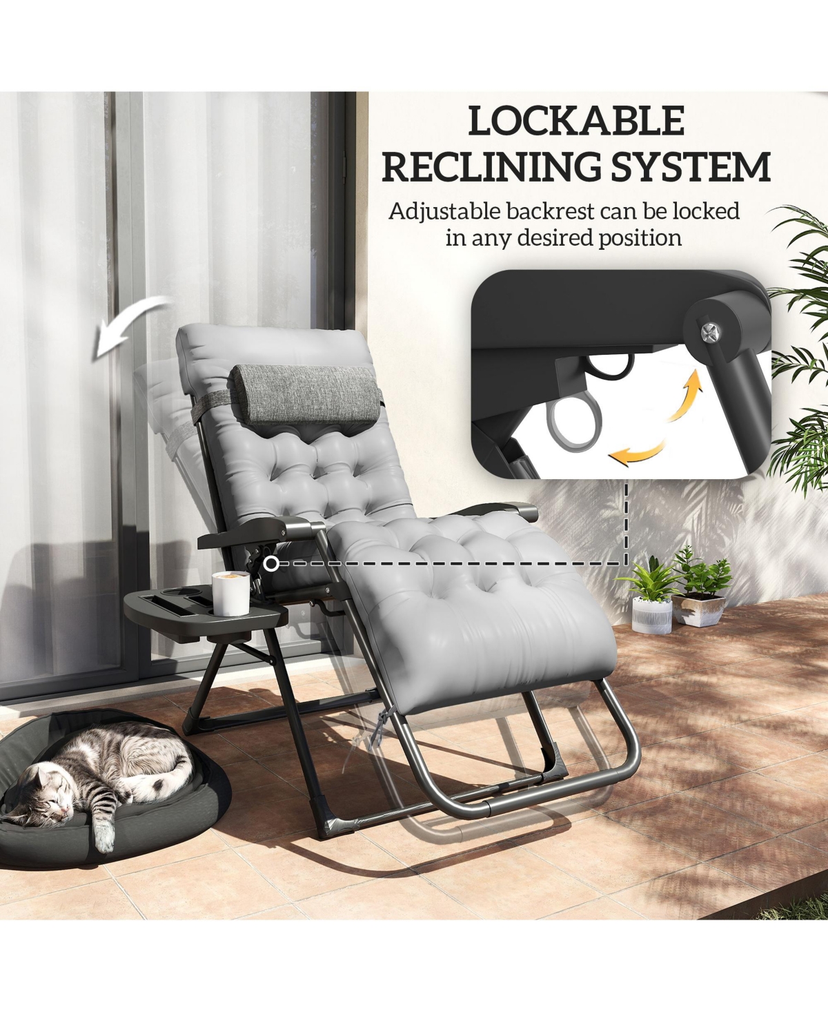 Outsunny Padded Zero Gravity Chair w/ Cup Holder Tray,