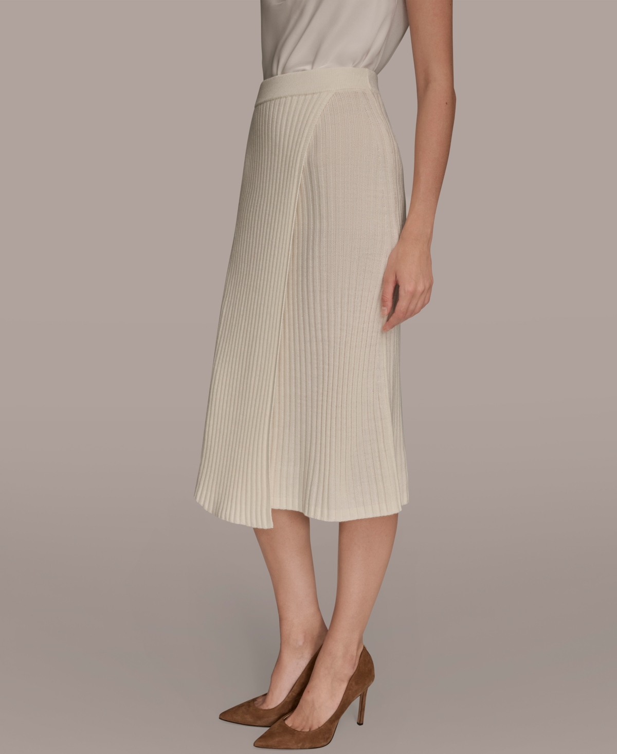 Donna Karan Women's Rib Knit Wrap Midi Skirt In White