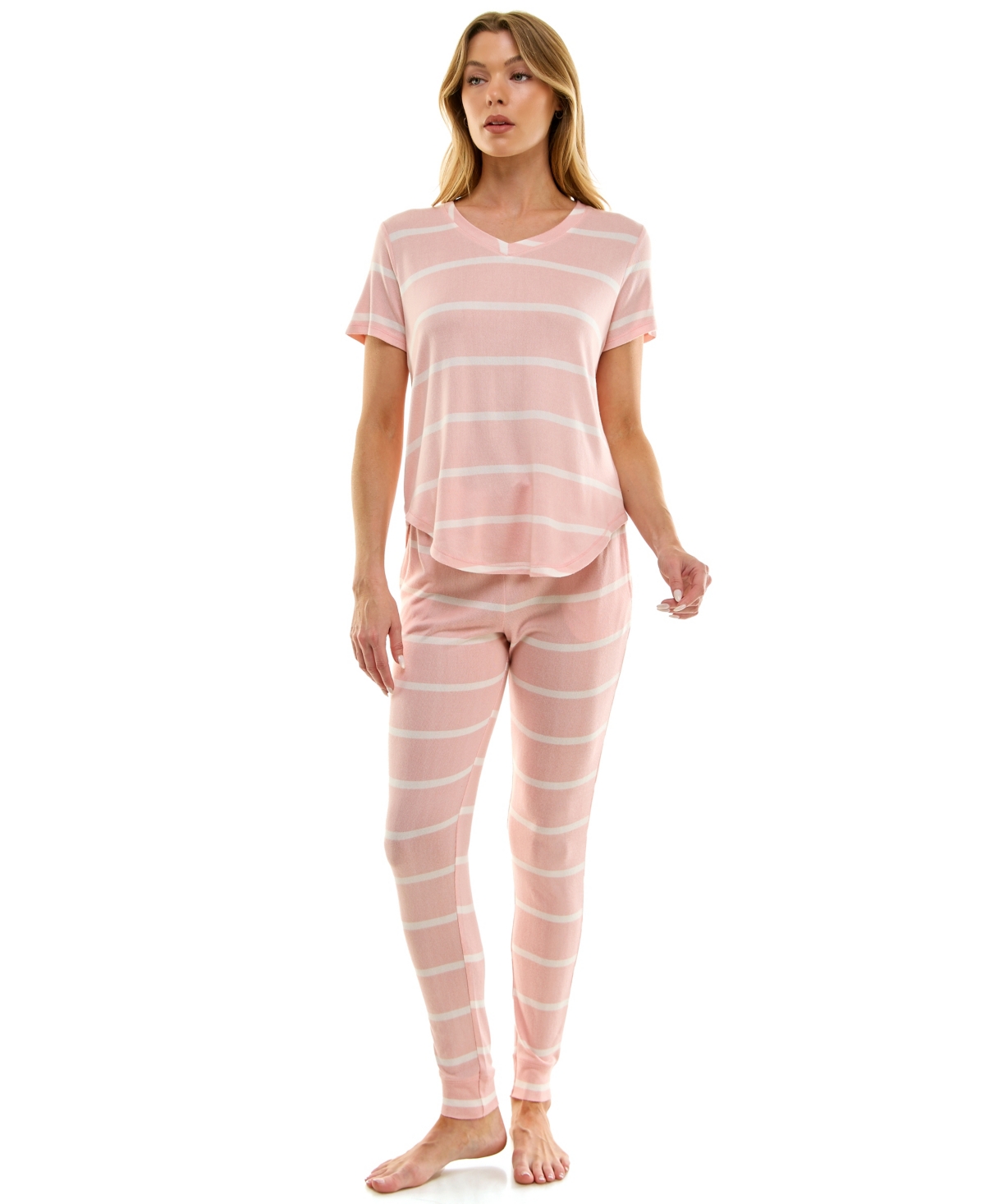 Roudelain V-neck T-shirt & Jogger Pants Pajama Set In Pink