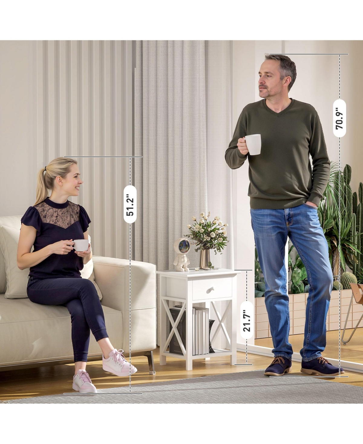 Homcom 22" Traditional Wood Accent End Table With Storage Drawer, Flat