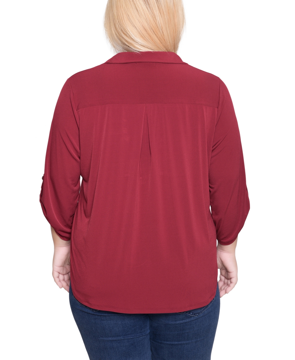 Ny Collection Plus Size 3/4 Roll Tab Zip Front Top In Brown
