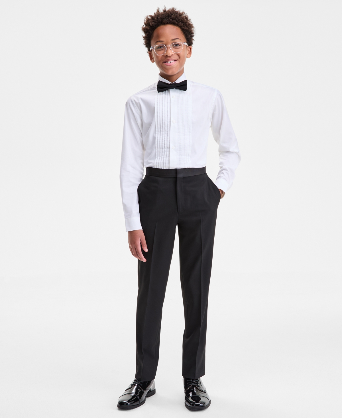 B By Brooks Brothers Big Boys Solid Tuxedo Straight-leg Pants In Black