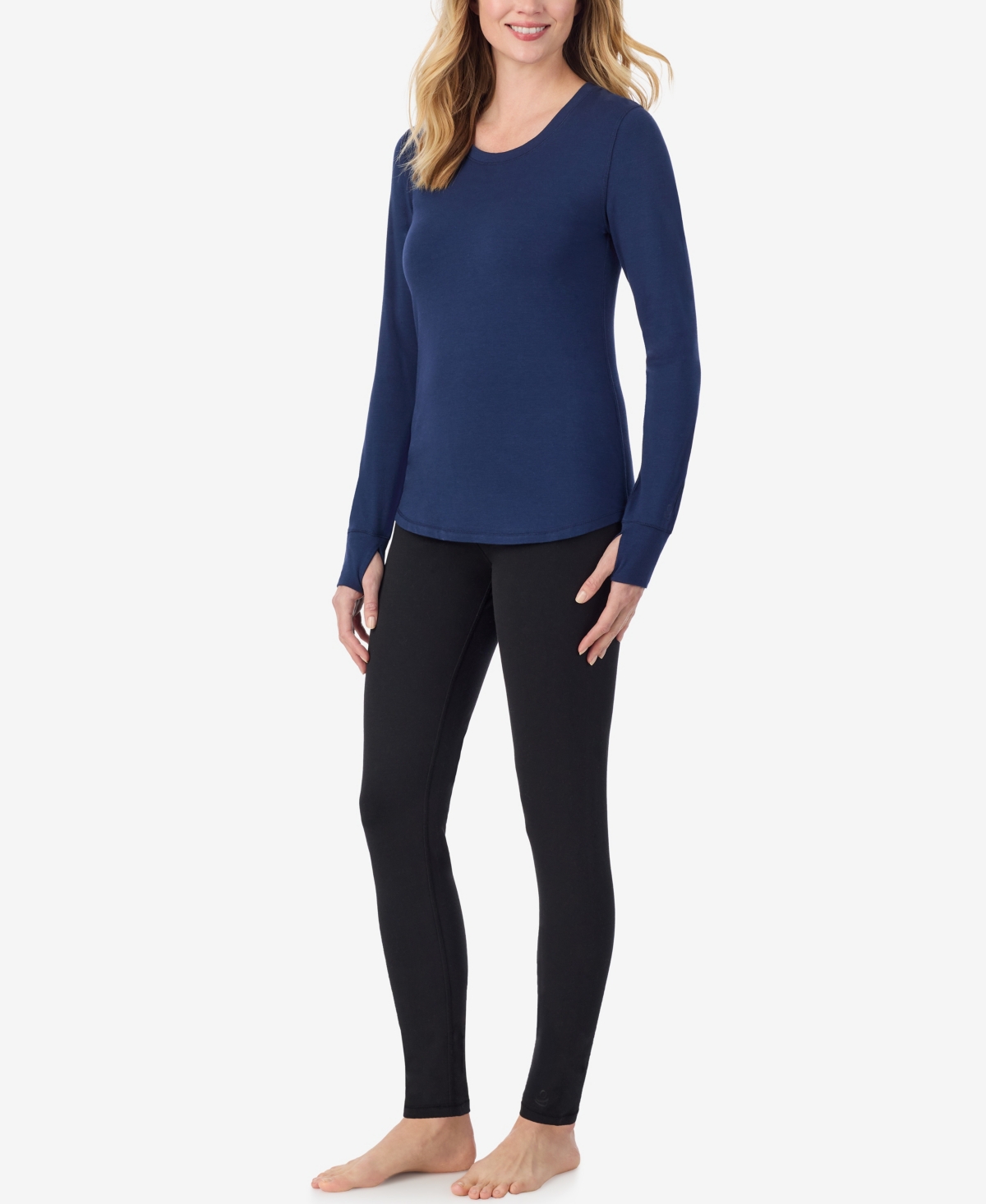Cuddl Duds Petite Scoop Neck Long Sleeve Top In Blue