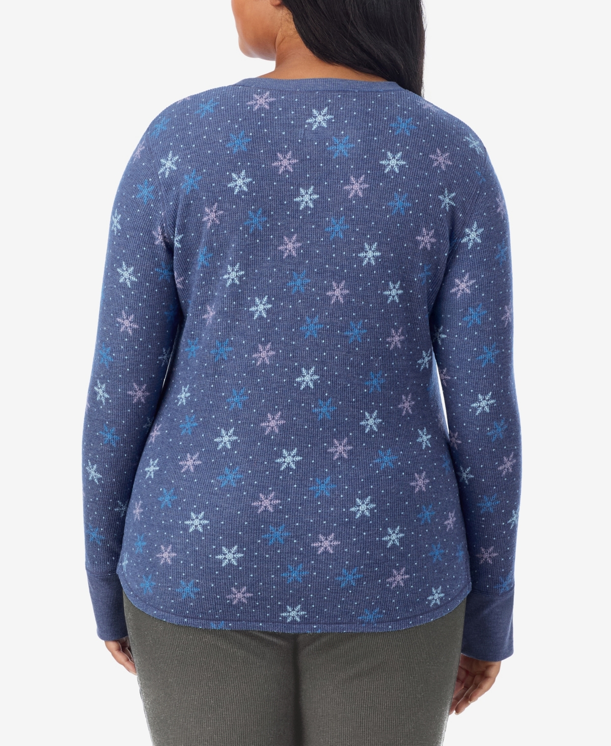 Cuddl Duds Plus Size Cozy Stretch Thermal Crew Neck Top In Blue