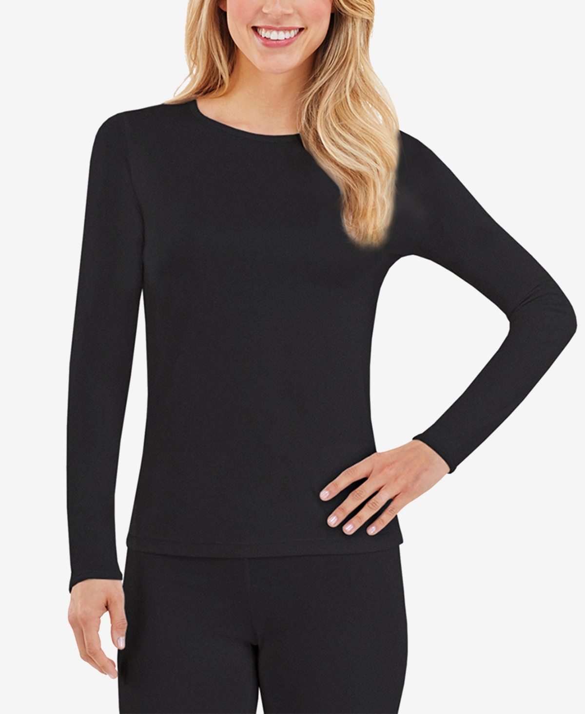 Cuddl Duds Petite Climatesmart Crewneck Top In Black