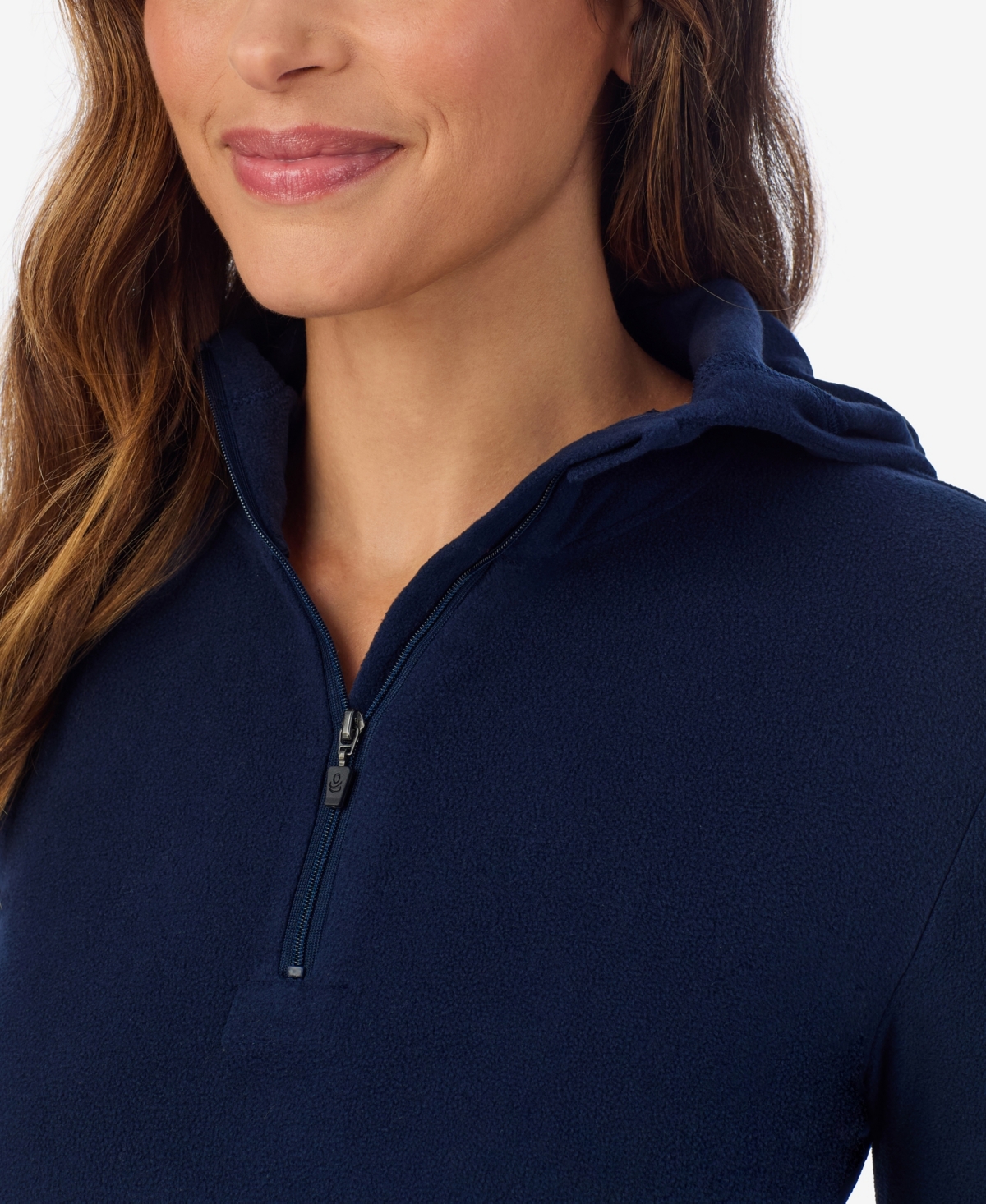 Cuddl Duds Petite Long Sleeve Half-zip Hoodie In Blue
