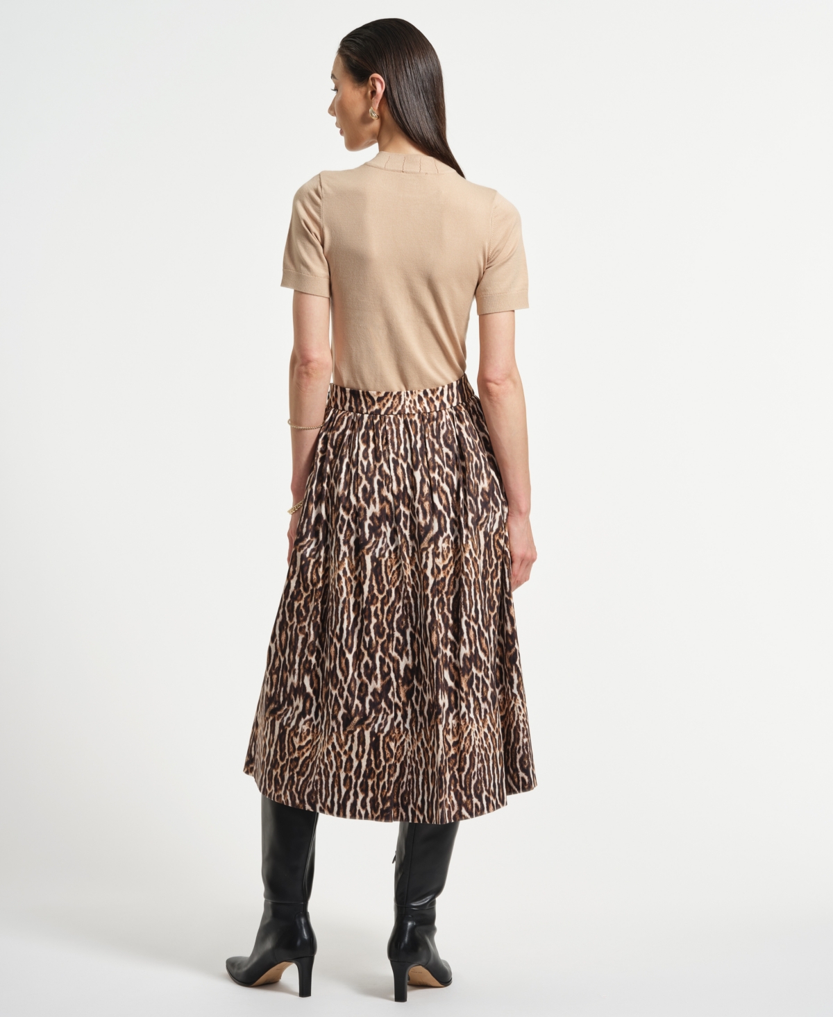 Isaac Mizrahi Women's Sateen Midi Full Skirt In Animal Print