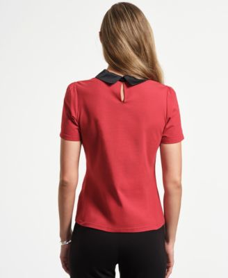 Women's Satin Bow Neck Peter Pan T-Shirt