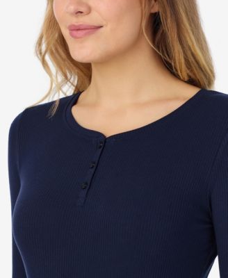 Stretch Rib Long Sleeve Henley Top
