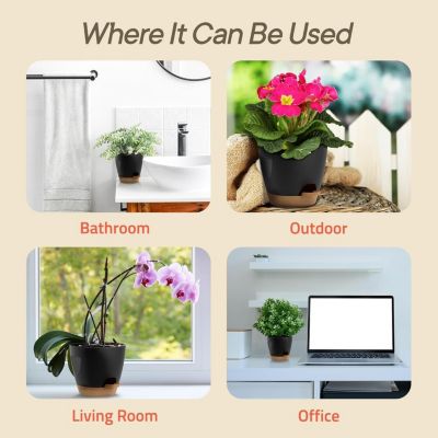 Black Self Watering Pots 20 Pack, Indoor and Outdoor Plant Pots with Wick Rope & Drainage Holes, Easy Watering Lip, Lightweight Plastic Self Watering Planter for Succulents, Houseplants, and Herbs