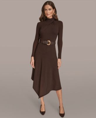 Women's Twist Front Belted Sweater Dress