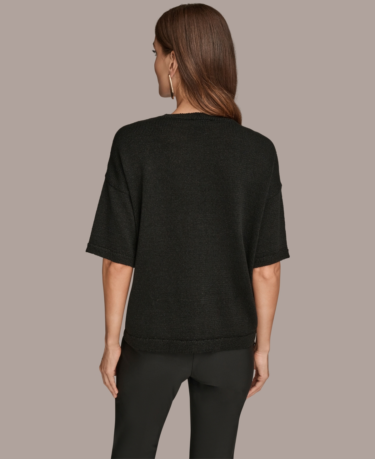 Donna Karan New York Short Sleeve Sequin Sweater In Black