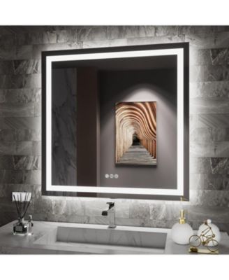  LED Bathroom Mirror, 32" x 32" with Front Light and Backlit, Stepless Dimmable Wall Mount Mirrors, Anti-Fog, Shatter-Proof, Memory, 3 Colors Lihgting, LED Vanity Mirror(Horizontal/Vertical)