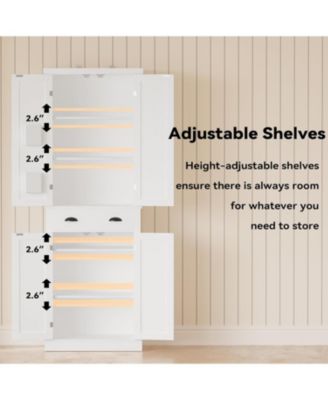 Kitchen Pantry with Barn Doors, Drawer, 4 Adjustable Shelves, White