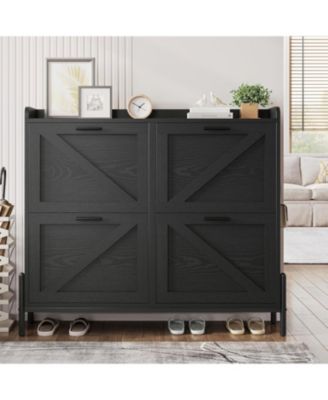 Shoe Storage Cabinet with 4 Flip Drawers, Metal Legs, Black