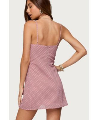 Womens Polka Dot Cupped Chiffon Mini Dress