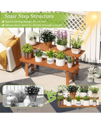 2 Tier Wood Plant Stand with Teak Oil Finish Indoor & Outdoor Flower Pot Holder