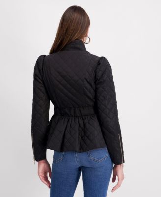 Women's Quilted Puff Sleeved Belted Jacket
