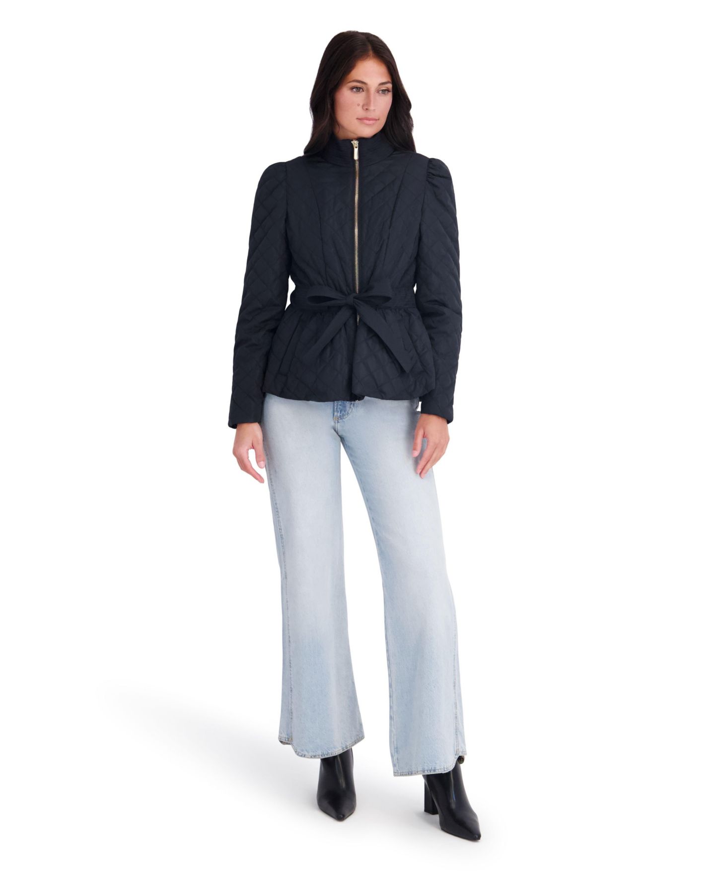 Женская куртка Kensie Quilted Peplum With Self-Tie Waist And Stand Collar, цвет: Чёрный — фото 3
