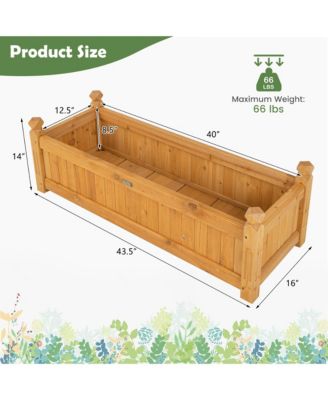Patio Wooden Raised Garden Bed Rectangular Garden Planter w/ Drainage System