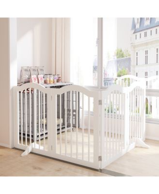 27.6" Height Tall Freestanding Pet Gate 4 Panels Foldable Dog Gate Solid Wood Folding Safety Fence Wooden Dog Gate