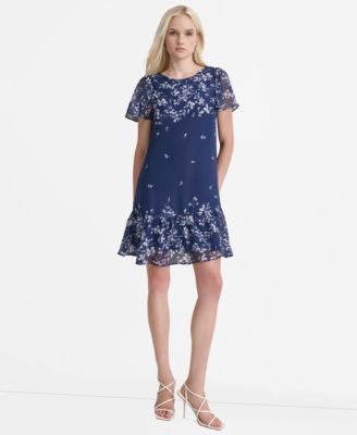 DKNY - Women's Printed Flutter-Sleeve Mini Dress