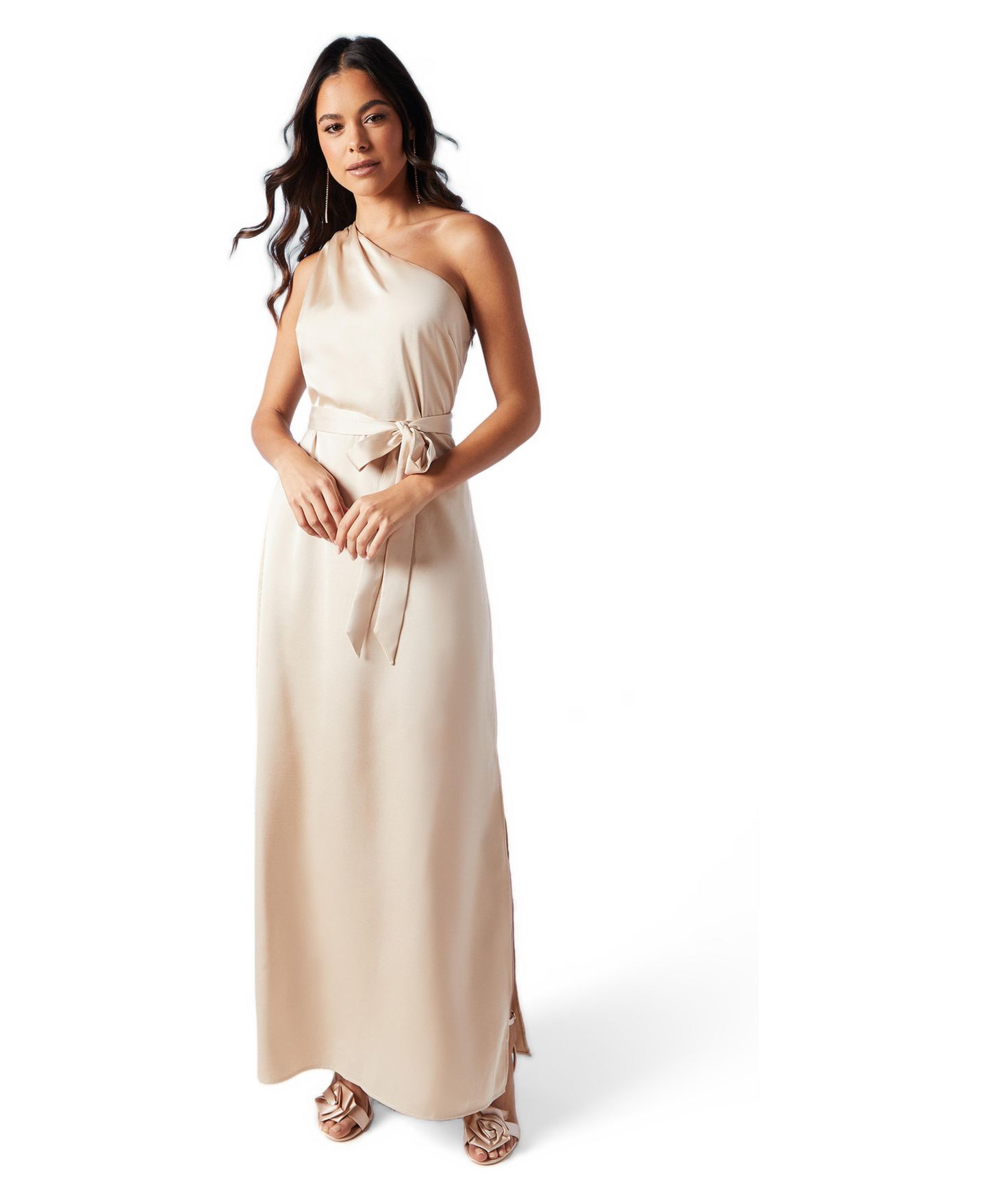 Женское платье Oasis One Shoulder Satin Maxi Bridesmaid, цвет: Шампань — фото 1