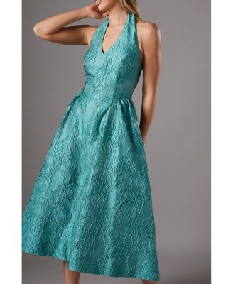 Halter Jacquard Drop Waist Dress