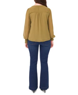 Petite V-Neck Smocked-Shoulder Blouse