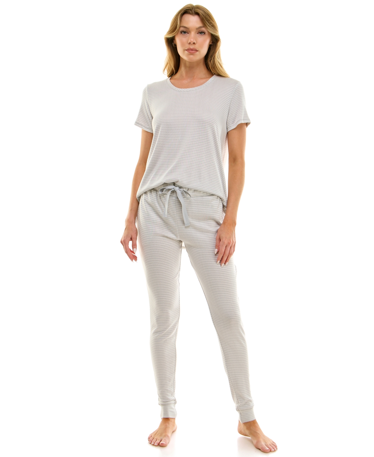 Roudelain Scoop Neck T-shirt & Jogger Pants Pajama Set In Gray