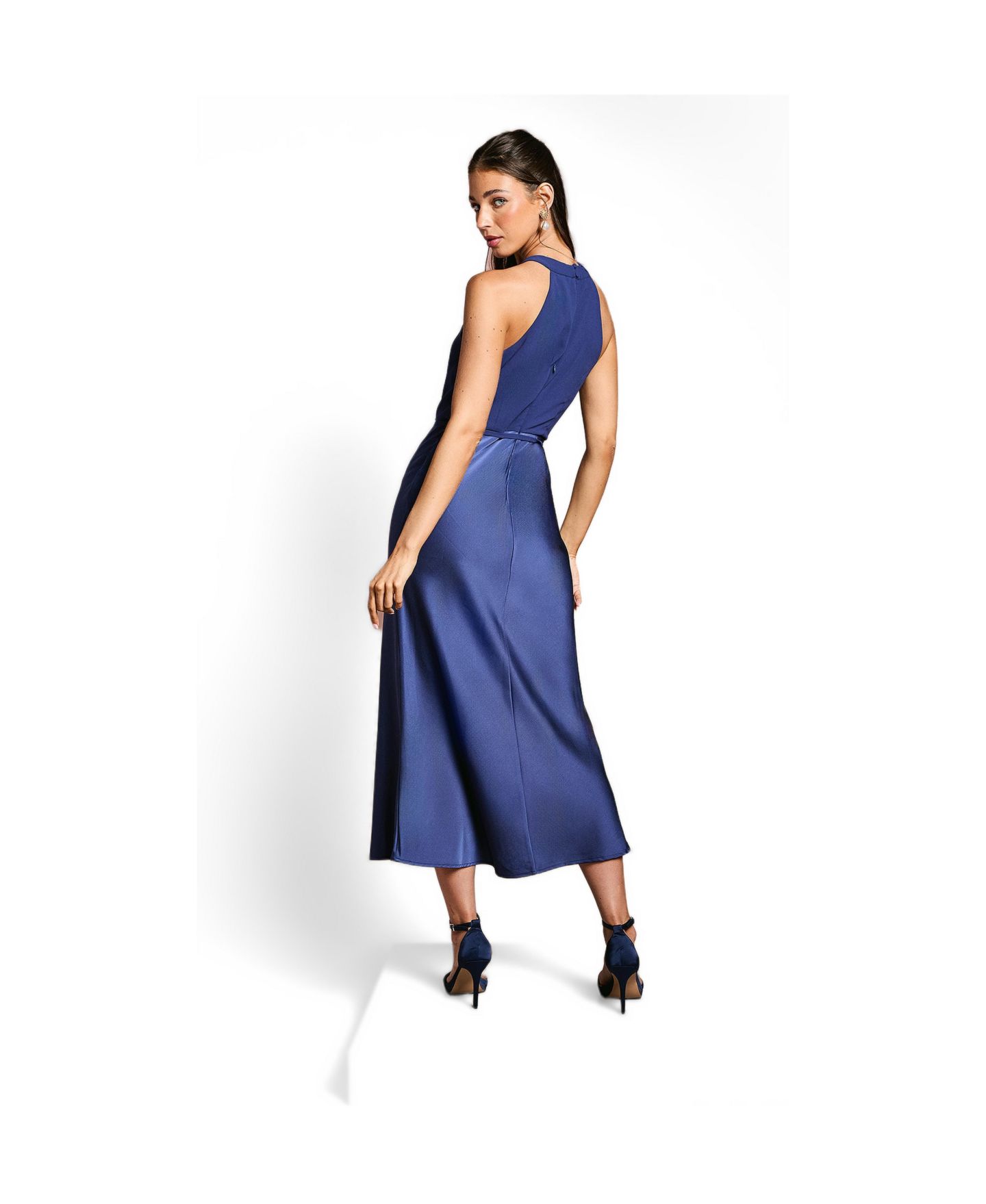 Женское платье Oasis Satin Halter Neck Bridesmaid, цвет: Тёмно-синий — фото 3