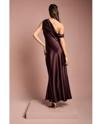Women's Satin One Shoulder Fishtail Maxi Dress