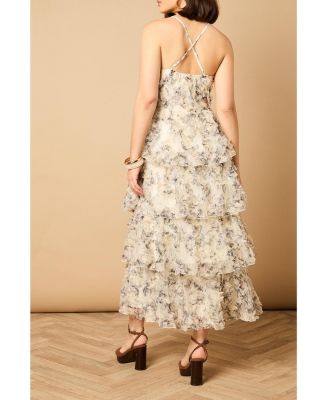 Women's Floral Textured Strappy Midaxi Dress