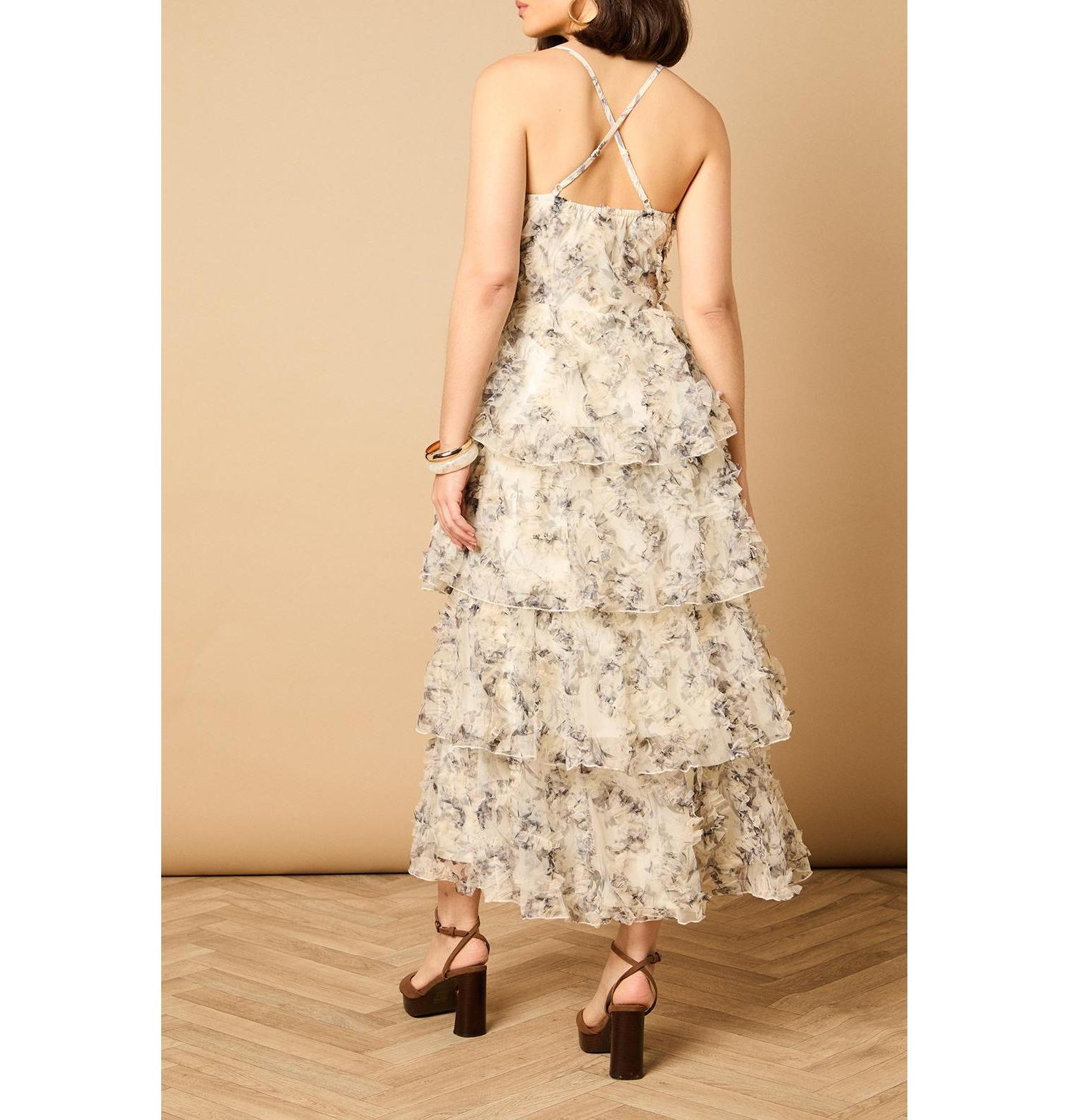 Women's Floral Textured Strappy Midaxi Dress