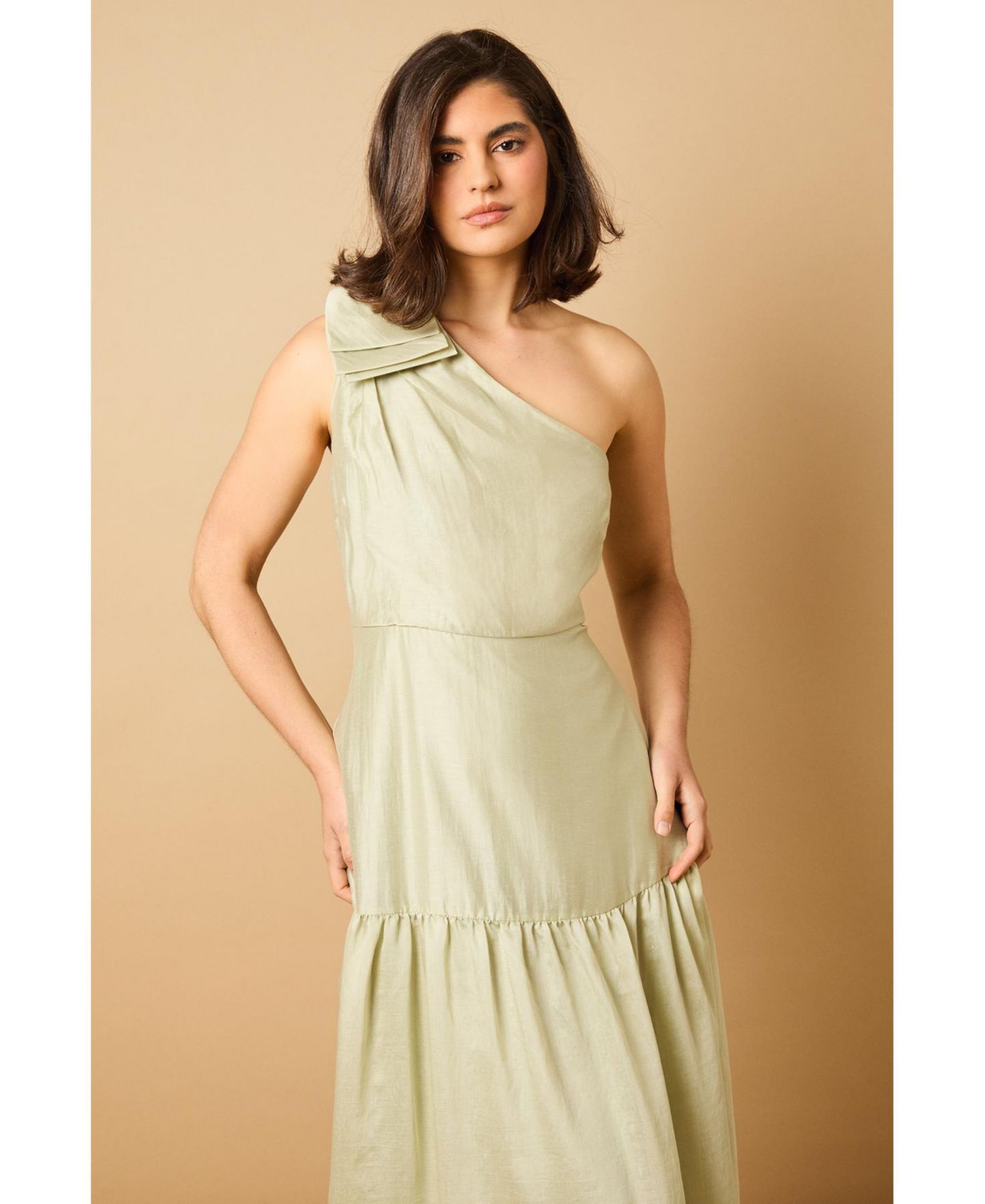 Женское платье Oasis Bow Shoulder Detail Midi, цвет: Фисташковый — фото 5