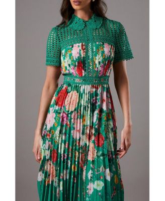 Women's Lisa Tan Lace Pleated Printed Midi Dress