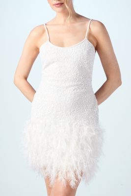 Women's Embellished Feather Bridal Mini Dress