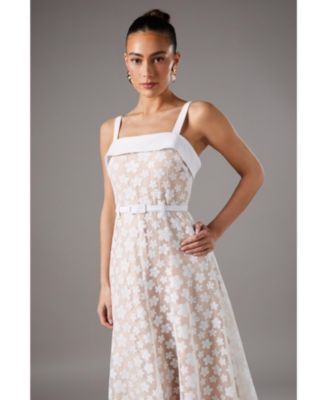 Women's Mesh Sequin Belted Midi Dress