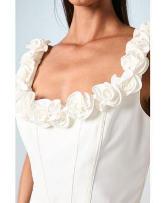 Square Neck 3D Flower Bridal Mini Dress