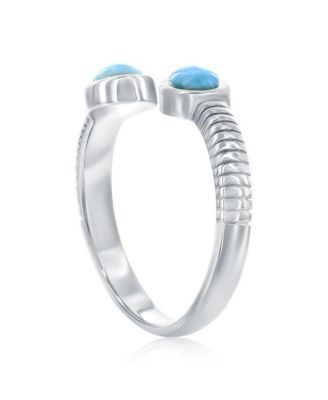 Sterling Silver, Oval Larimar, Overlapping Lined Ring