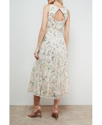 Women's Hand Embellished V-Neck Midi Dress