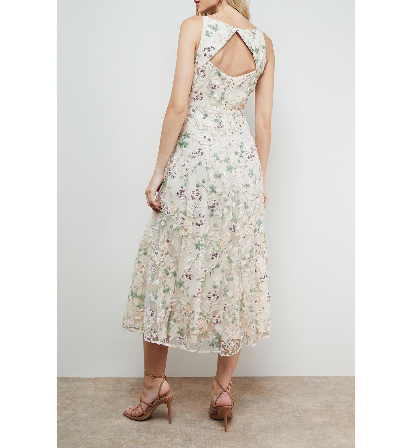 Женское платье Oasis Hand Embellished V-Neck Midi, цвет: Слоновая кость — фото 6