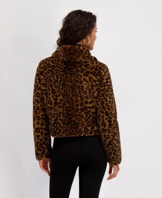 Women's Short Faux Leopard Patch Pocket Jacket