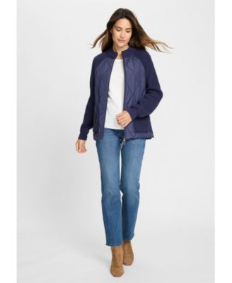 Women's Quilted Mixed Media Zip Front Cardigan