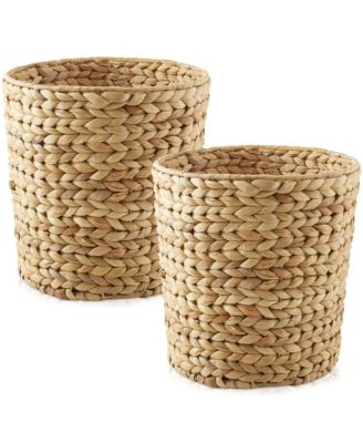 (Set of 2) Hyacinth Waste Baskets - Woven Trash Can Bins for Garbage in the Bathroom, Bedroom, Laundry Room, Home Office