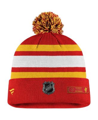 Men's Red/Yellow Calgary Flames Authentic Pro Cuffed Pom Knit Hat