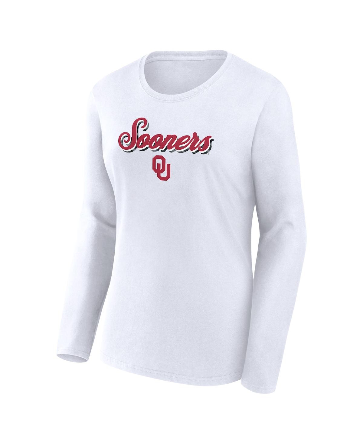 Fanatics Women's White Oklahoma Sooners Double Team Script Long Sleeve T-shirt In White